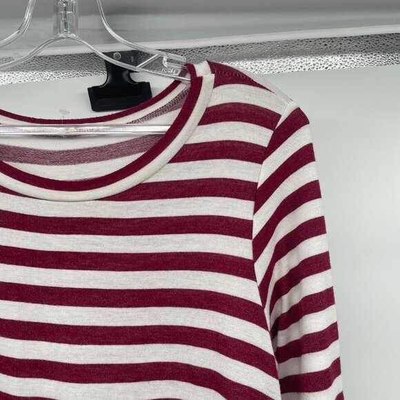 Lake Flower Striped Shift Dress 3/4 Sleeve Burgundy/White Size Medium Belted - Picture 4 of 9